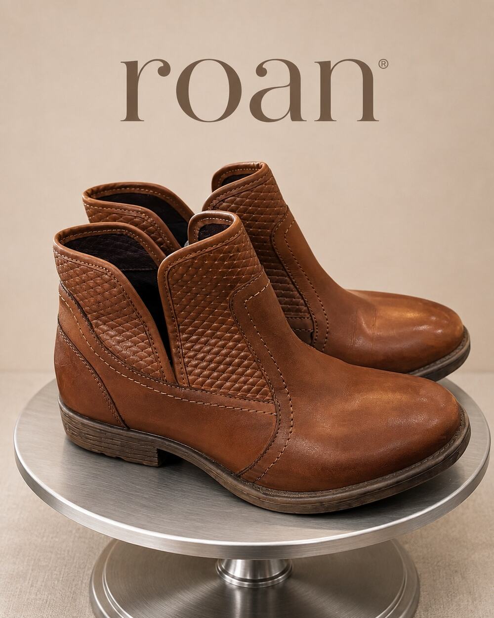 ROAN Gossip Cognac Leather Diamond Weave Ankle Boots Women’s 7 EU 37
